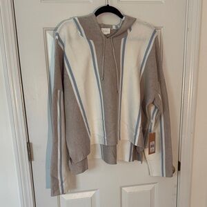 Cream, Tan and Blue Striped Hooded Sweater - CYRUS, NWT